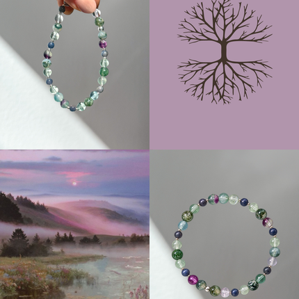 ROOT`S OF CLARITY - Perlenarmband aus Fluorit, Saphir und Moosachat