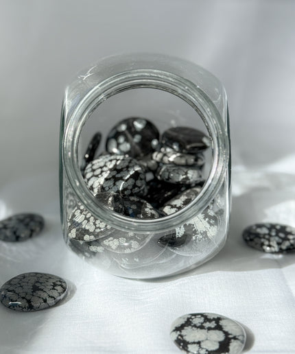 Obsidian (Schneeflockenobsidian) Scheibenstein