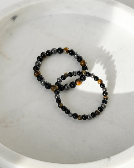 Tigerauge, Obsidian, Hämatit Perlenarmband (8mm Perlen)