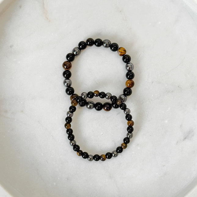 Tigerauge, Obsidian, Hämatit Perlenarmband (8mm Perlen)