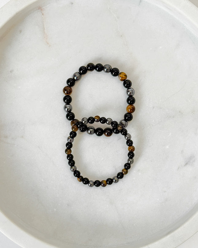 Tigerauge, Obsidian, Hämatit Perlenarmband (8mm Perlen)