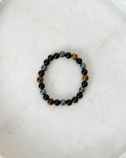 Tigerauge, Obsidian, Hämatit Perlenarmband (8mm Perlen)