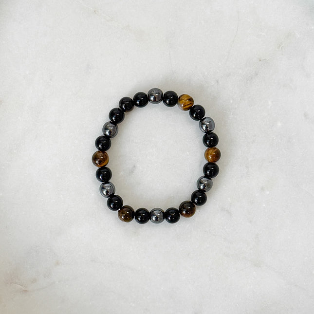 Tigerauge, Obsidian, Hämatit Perlenarmband (8mm Perlen)