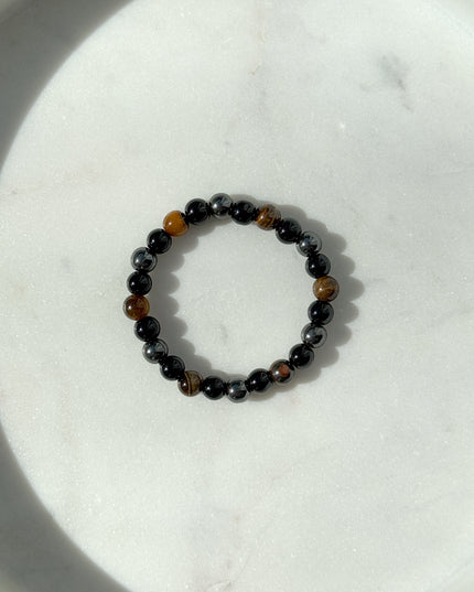 Tigerauge, Obsidian, Hämatit Perlenarmband (8mm Perlen)
