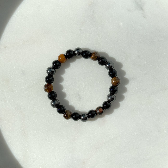 Tigerauge, Obsidian, Hämatit Perlenarmband (8mm Perlen)