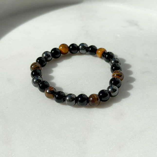 Tigerauge, Obsidian, Hämatit Perlenarmband (8mm Perlen)